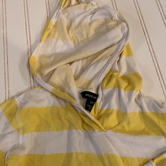 Ralph Lauren- Long Sleeve T shirt hoodie, yellow white stripe, Size 4 kids - Picture 3 of 8
